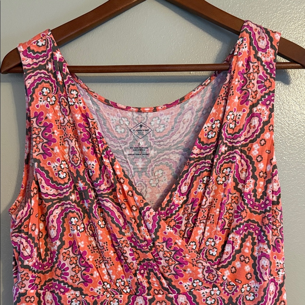 St. John's Bay Pink and Orange Paisley V-Neck Maxi Dress - Picture 3 of 6
